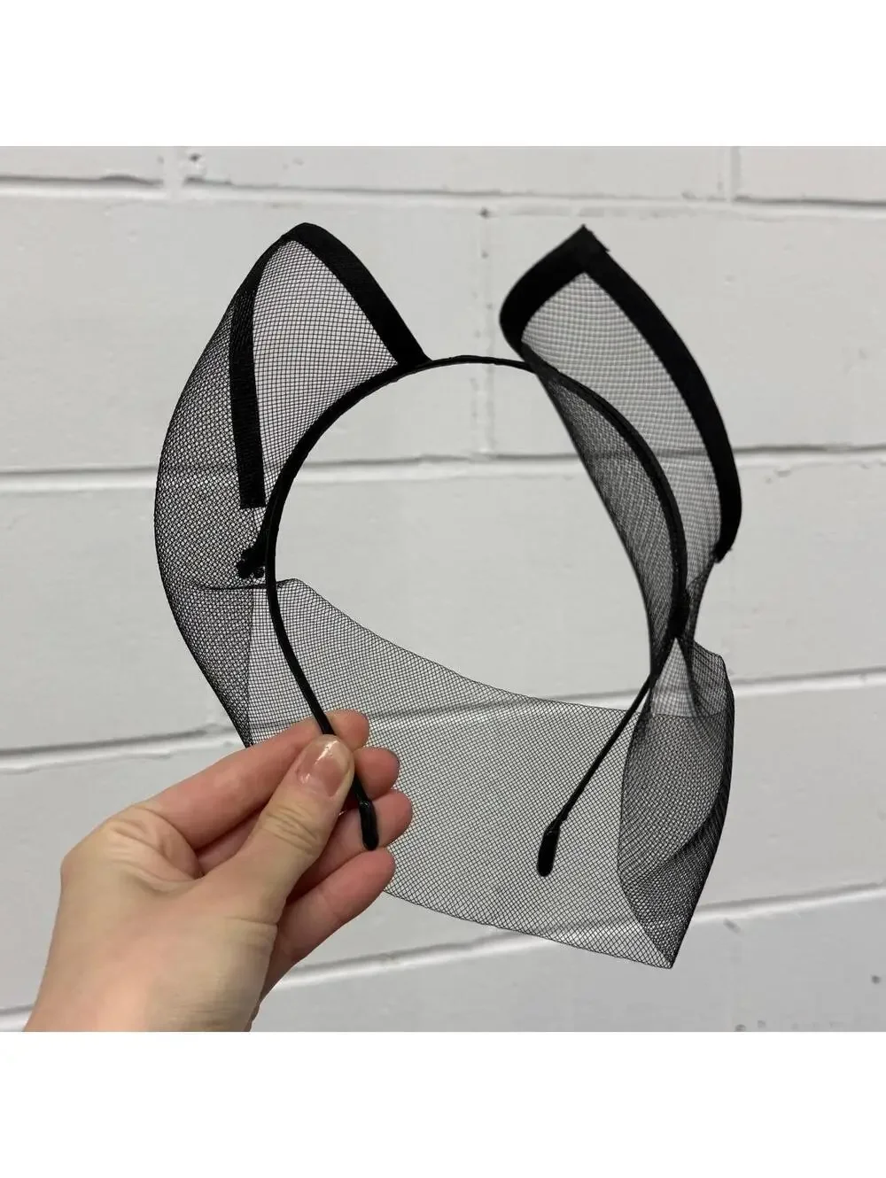 Avant-Garde Architectural Mesh Veil Mask Cat Ear Headband